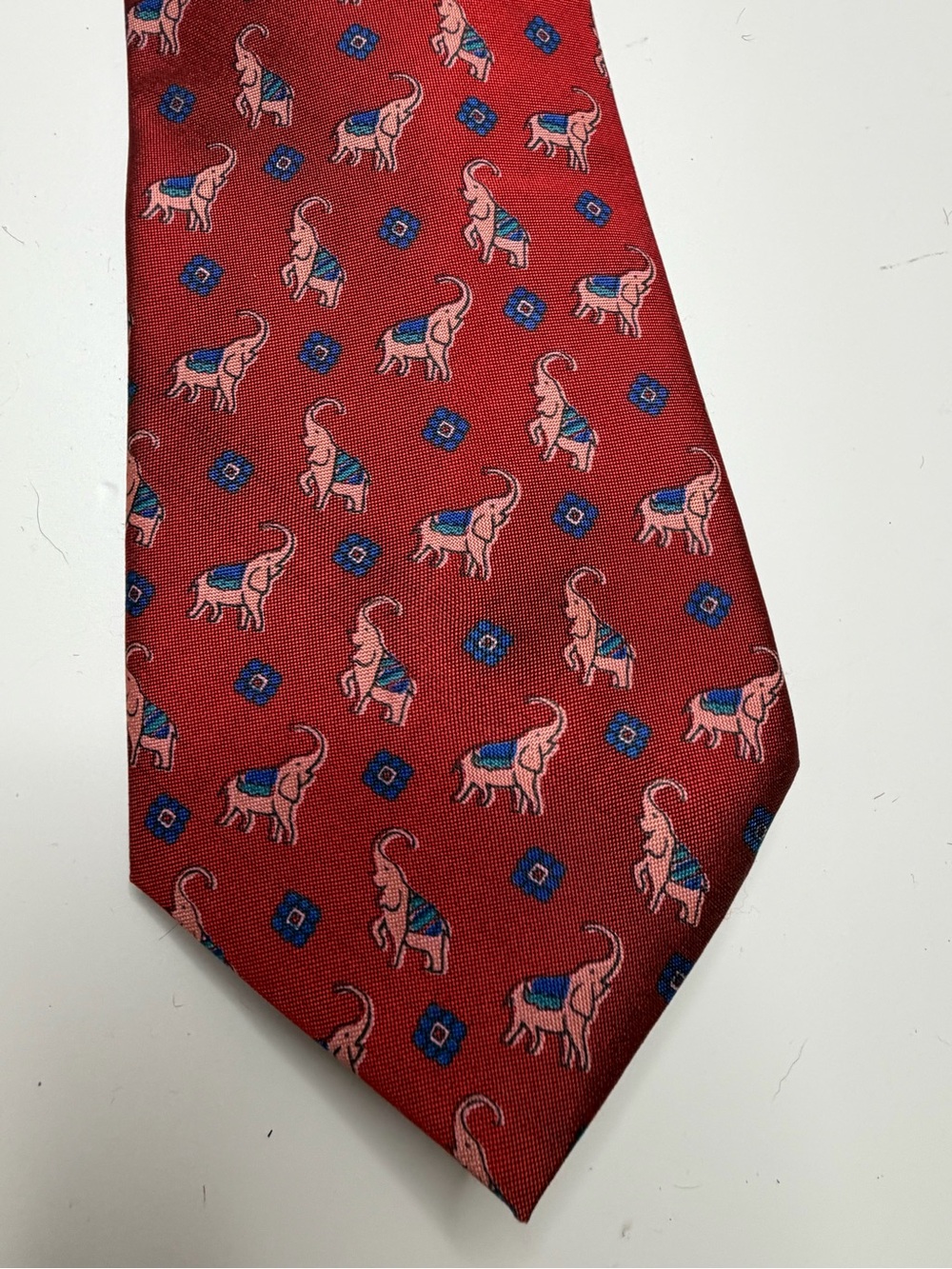 Thai Silk  Vintage Pink Lucky Elephant Red Silk tie Preppy Formal Business